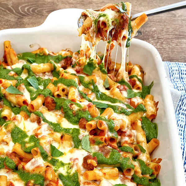 Cheesy Sausage Pesto Baked Ziti Recipe Land O’Lakes